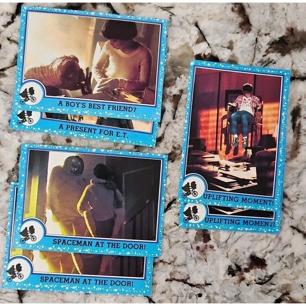 E.T. movie cards (vintage TOPPS, 1982) LOT OF 65 -Drew Barrymore, Spielberg etc.